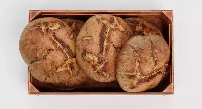 Bread in Box - Filled Wooden Produce Crate 3D model 3