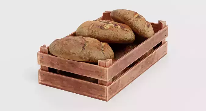 Bread in Box - Filled Wooden Produce Crate 3D model