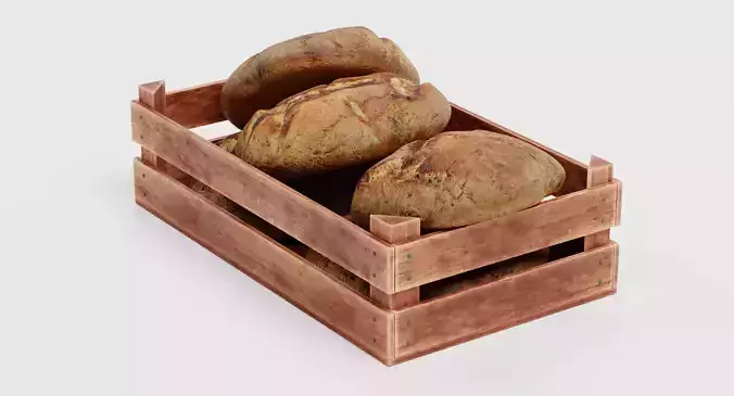 Bread in Box - Filled Wooden Produce Crate 3D model 5