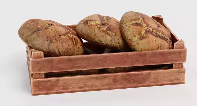 Bread in Box - Filled Wooden Produce Crate 3D model 4