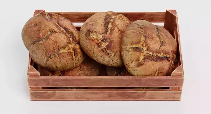 Bread in Box - Filled Wooden Produce Crate 3D model 2