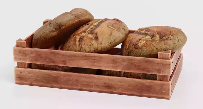 Bread in Box - Filled Wooden Produce Crate 3D model 6