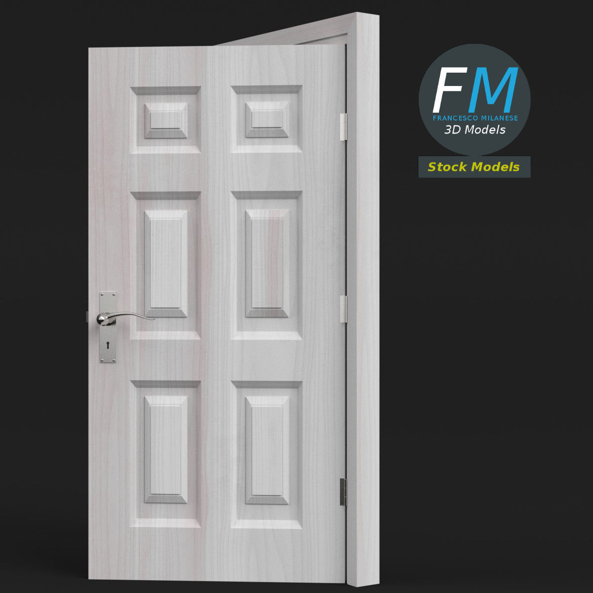 Six raised panel door 3D model_4
