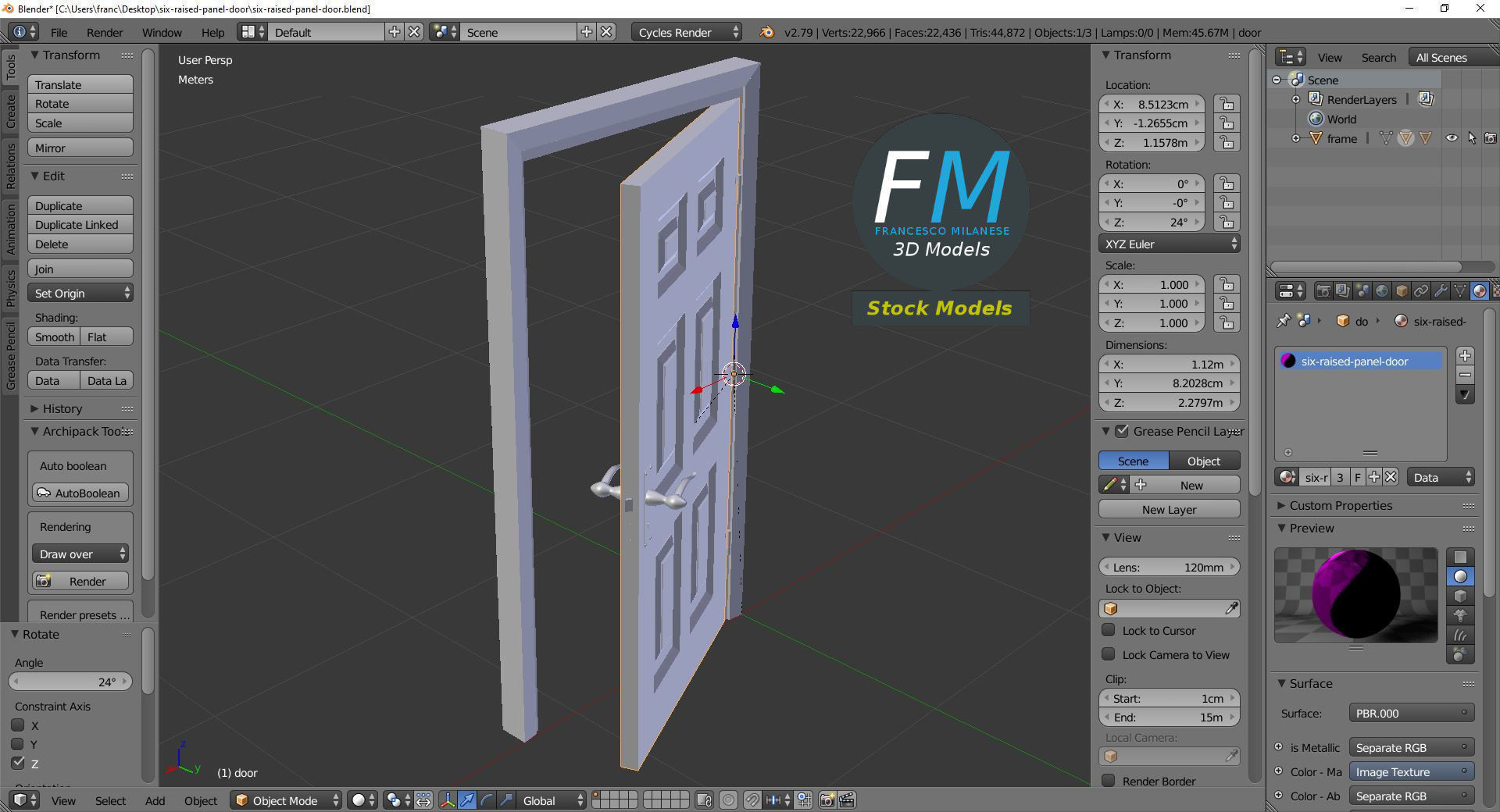 Six raised panel door 3D model_9
