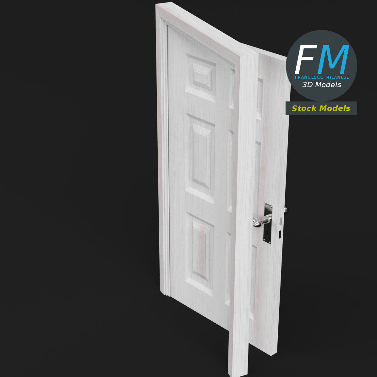 Six raised panel door 3D model_2