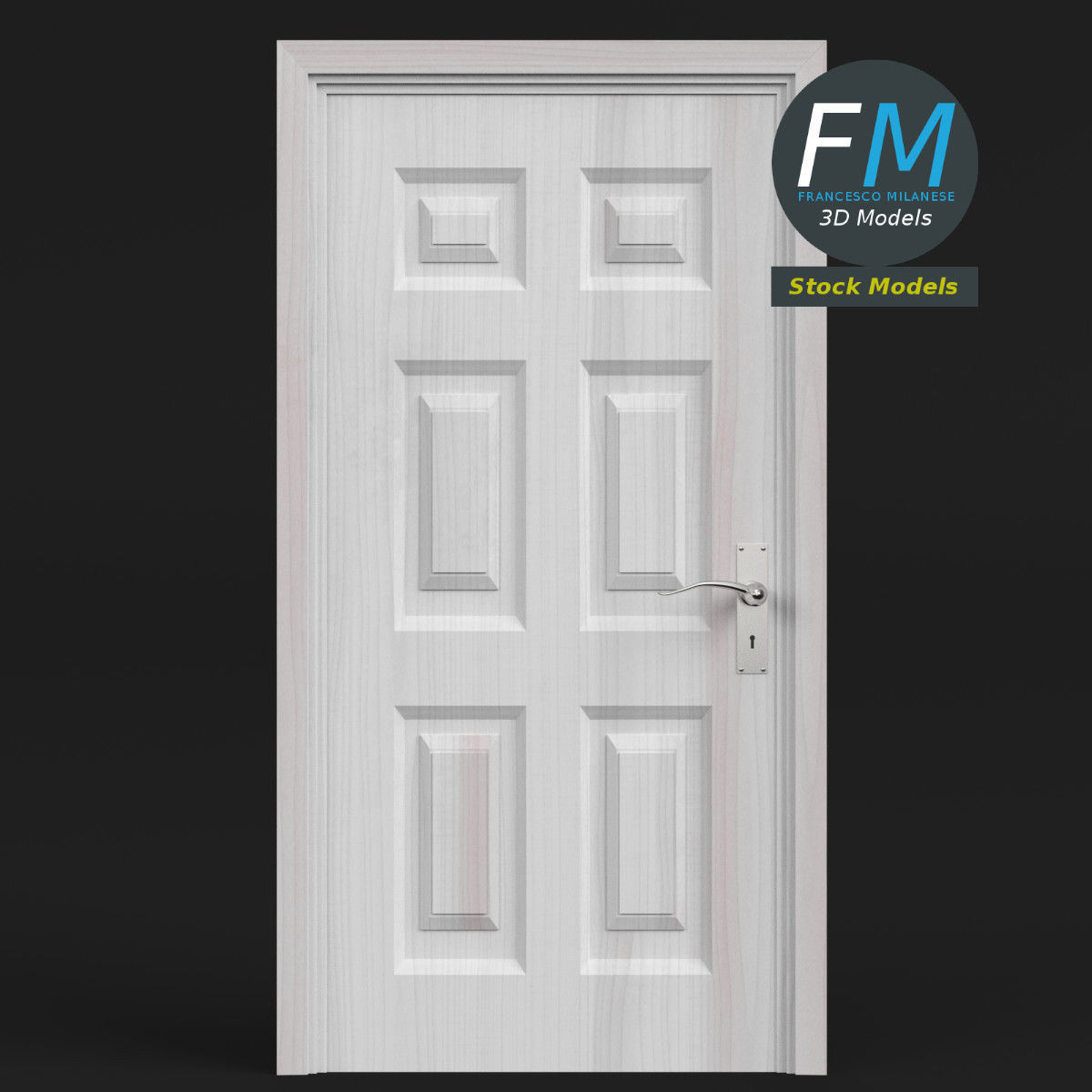 Six raised panel door 3D model_3
