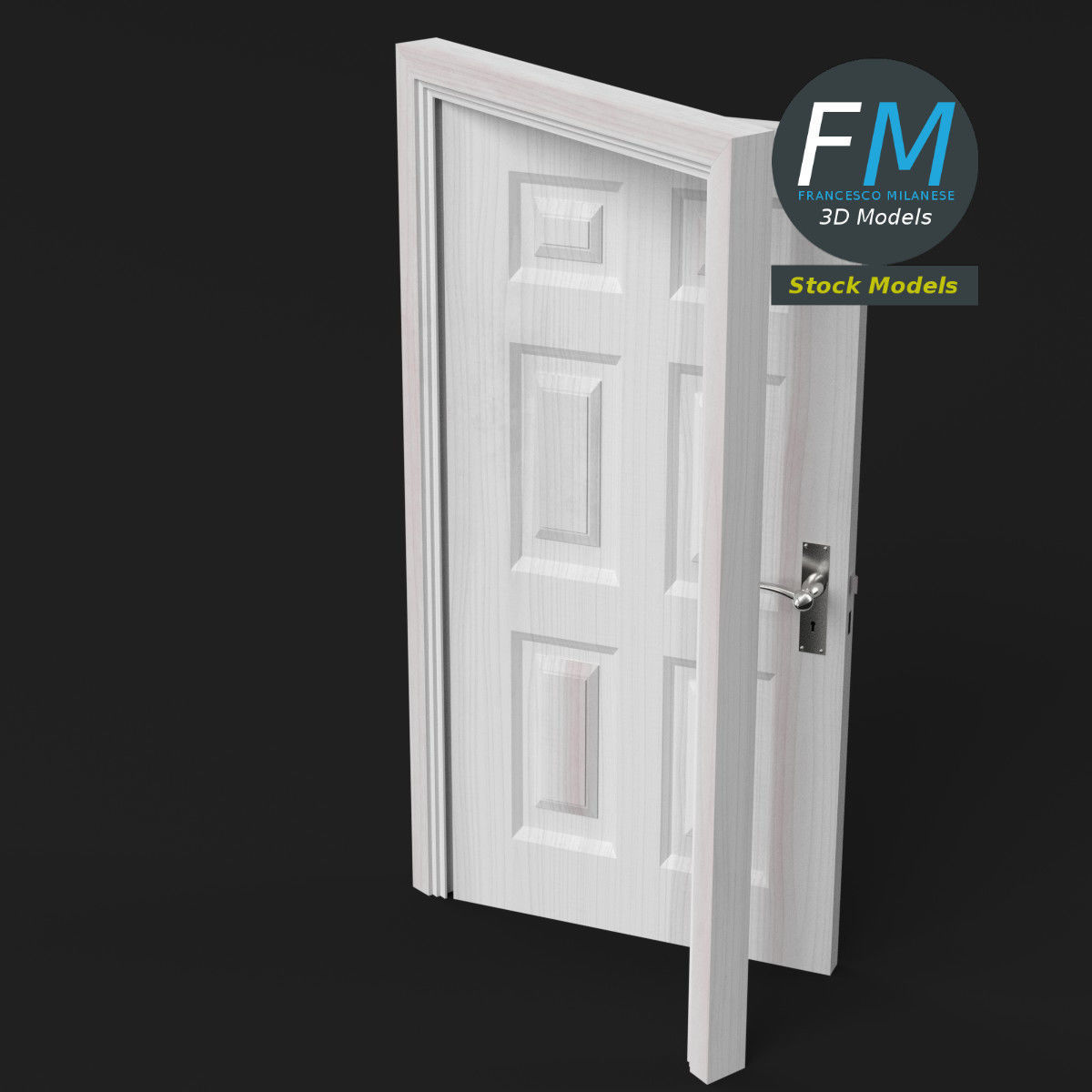 Six raised panel door 3D model_5
