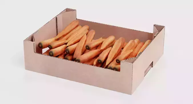 Carrots in Box - Filled Cardboard Produce Crate 3D model 5