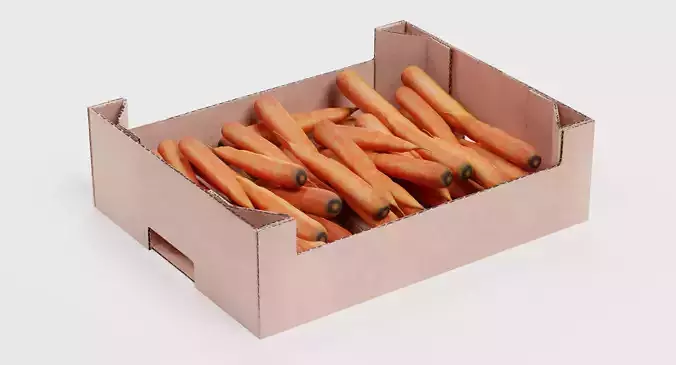 Carrots in Box - Filled Cardboard Produce Crate 3D model 3