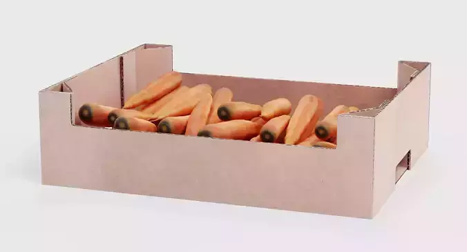 Carrots in Box - Filled Cardboard Produce Crate 3D model 6