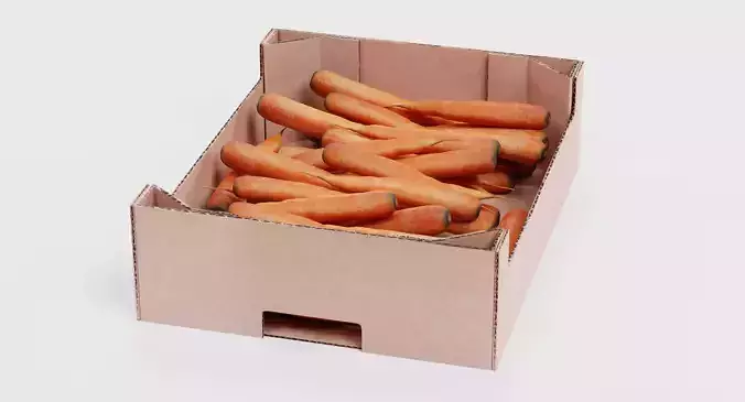 Carrots in Box - Filled Cardboard Produce Crate 3D model 4