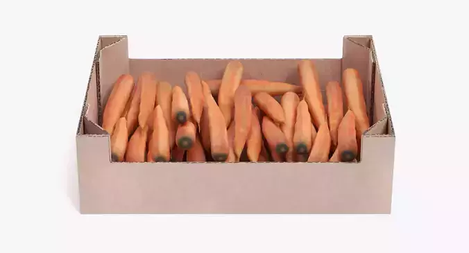 Carrots in Box - Filled Cardboard Produce Crate 3D model