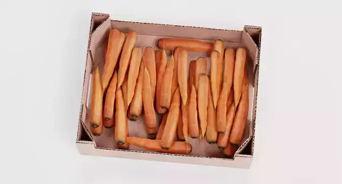 Carrots in Box - Filled Cardboard Produce Crate 3D model 7