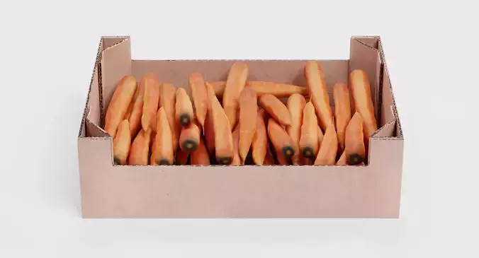 Carrots in Box - Filled Cardboard Produce Crate 3D model 2