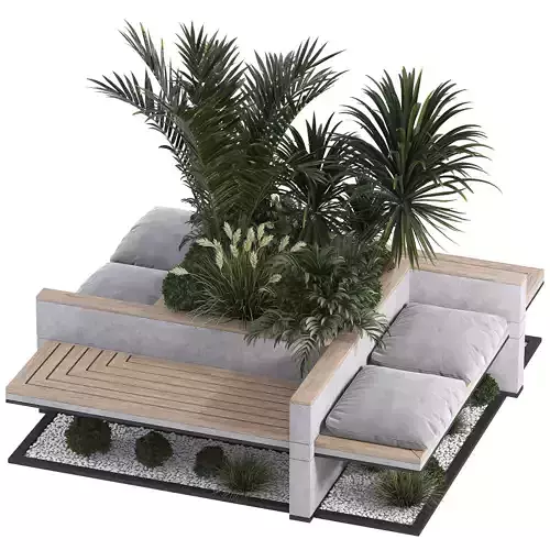Modern Geometric Square Bench with Planter and Cushions