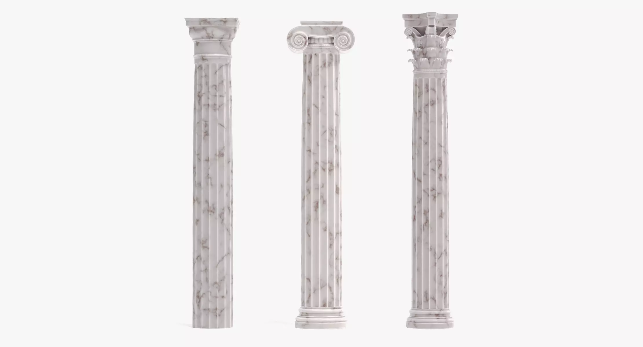 3 Classical Columns Set - Doric Ionic and Corinthian Pillars 3D model