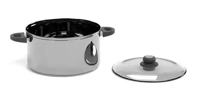 Cooking Pot V1 - Stainless Steel Kitchenware with Glass Lid 3D model 6
