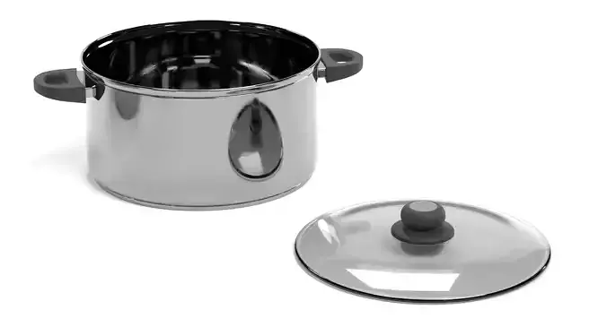 Cooking Pot V1 - Stainless Steel Kitchenware with Glass Lid 3D model 7