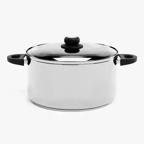 Cooking Pot V1 - Stainless Steel Kitchenware with Glass Lid 3D model