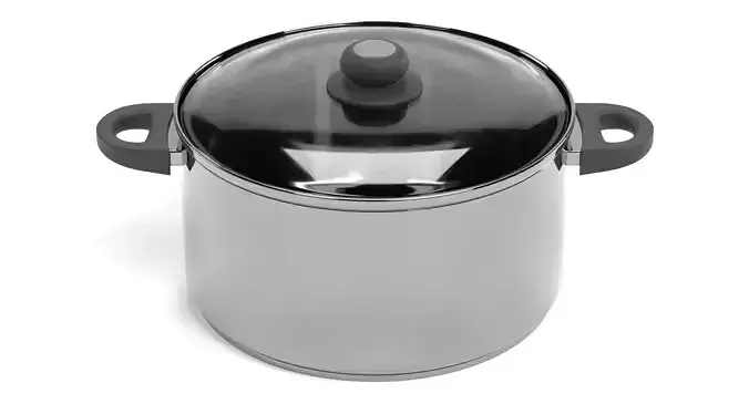 Cooking Pot V1 - Stainless Steel Kitchenware with Glass Lid 3D model 3