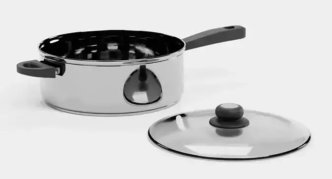 Cooking Pot V4 - Stainless Steel Kitchenware with Glass Lid 3D model 7