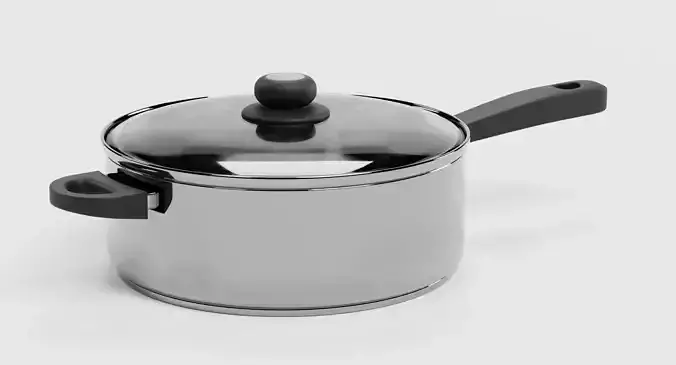Cooking Pot V4 - Stainless Steel Kitchenware with Glass Lid 3D model 3