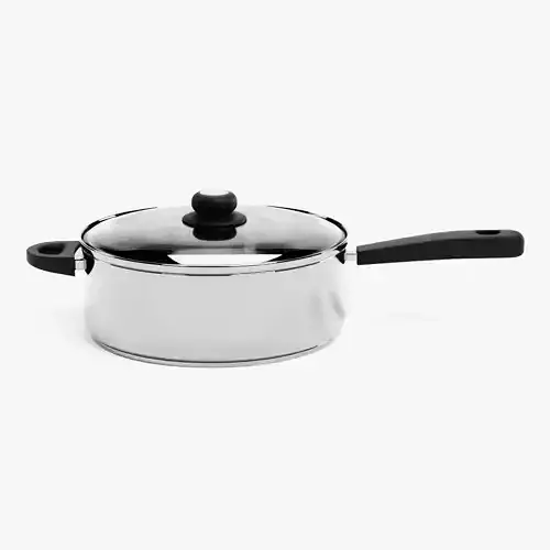 Cooking Pot V4 - Stainless Steel Kitchenware with Glass Lid 3D model