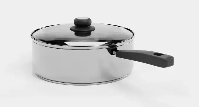 Cooking Pot V4 - Stainless Steel Kitchenware with Glass Lid 3D model 6