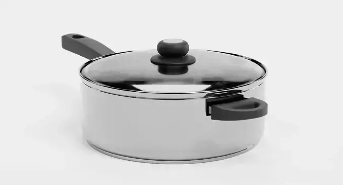 Cooking Pot V4 - Stainless Steel Kitchenware with Glass Lid 3D model 4