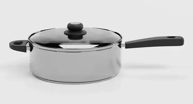Cooking Pot V4 - Stainless Steel Kitchenware with Glass Lid 3D model 2