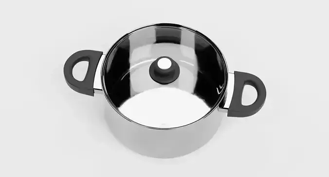 Cooking Pot V5 - Stainless Steel Kitchenware with Glass Lid  3D model 6