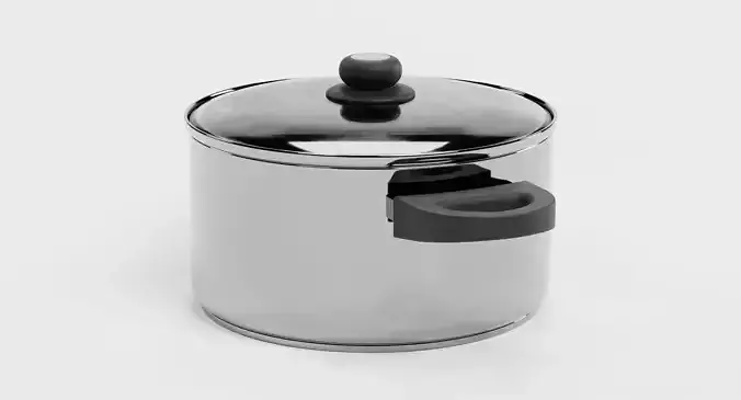 Cooking Pot V5 - Stainless Steel Kitchenware with Glass Lid  3D model 4