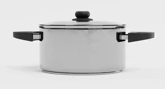 Cooking Pot V5 - Stainless Steel Kitchenware with Glass Lid  3D model 5