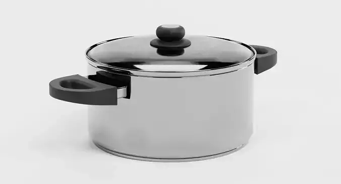 Cooking Pot V5 - Stainless Steel Kitchenware with Glass Lid  3D model 3