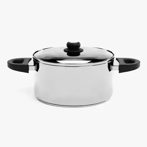 Cooking Pot V5 - Stainless Steel Kitchenware with Glass Lid 3D model