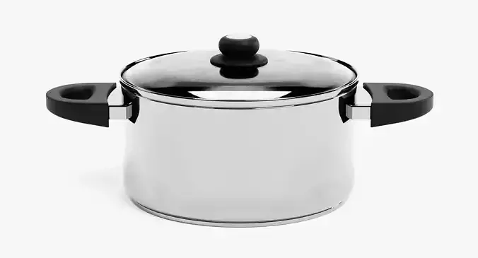 Cooking Pot V5 - Stainless Steel Kitchenware with Glass Lid  3D model 7