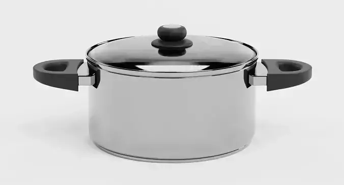Cooking Pot V5 - Stainless Steel Kitchenware with Glass Lid  3D model 2