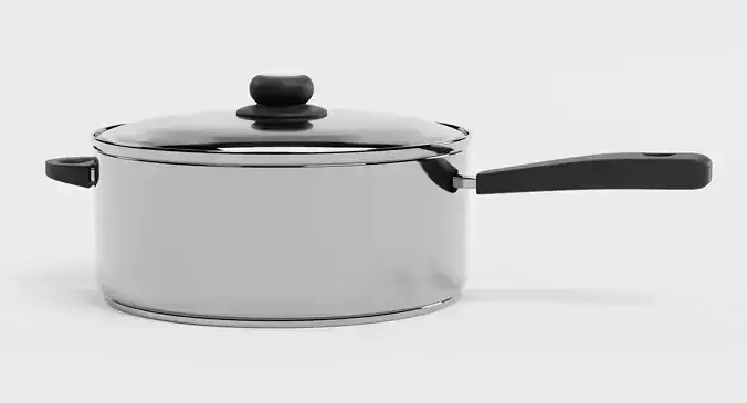 Cooking Pot V6 - Stainless Steel Kitchenware with Glass Lid 3D model 6