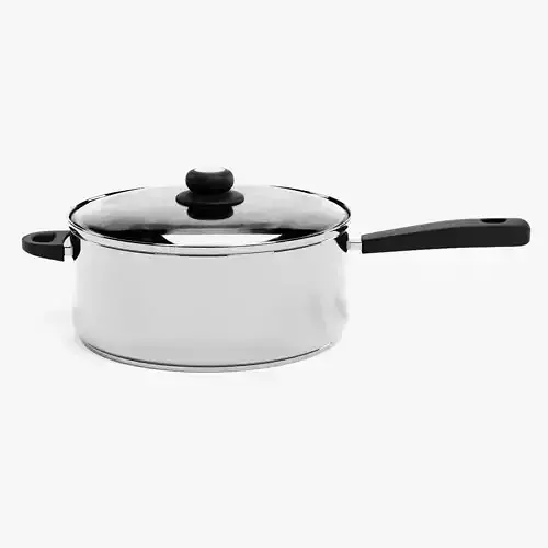 Cooking Pot V6 - Stainless Steel Kitchenware with Glass Lid 3D model