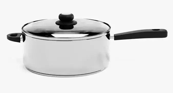 Cooking Pot V6 - Stainless Steel Kitchenware with Glass Lid 3D model 5