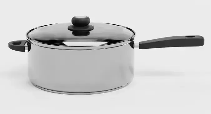 Cooking Pot V6 - Stainless Steel Kitchenware with Glass Lid 3D model 2