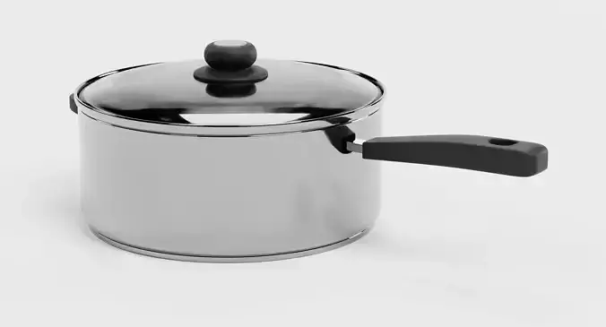 Cooking Pot V6 - Stainless Steel Kitchenware with Glass Lid 3D model 3