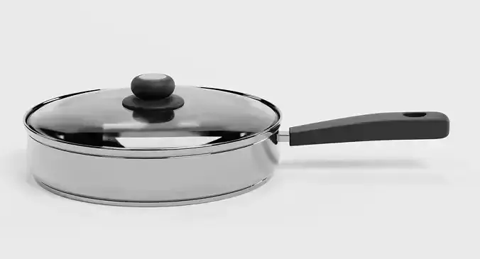 Cooking Pot V7 - Stainless Steel Kitchenware with Glass Lid 3D model 2