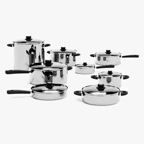 Cooking Pots - 8-Piece Modern Cookware Set with Glass Lids 3D model