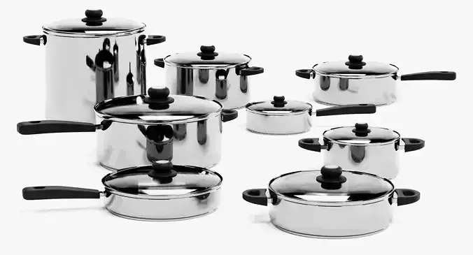 Cooking Pots - 8-Piece Modern Cookware Set with Glass Lids 3D model 2