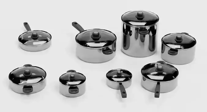 Cooking Pots - 8-Piece Modern Cookware Set with Glass Lids 3D model 4
