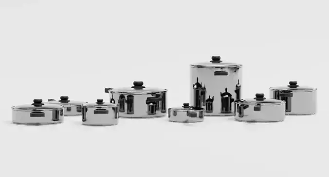 Cooking Pots - 8-Piece Modern Cookware Set with Glass Lids 3D model 6