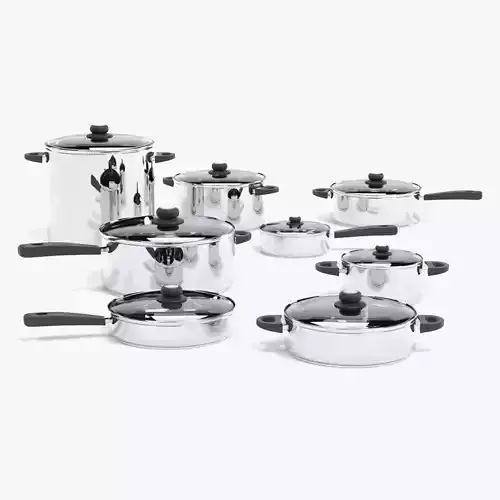 Cooking Pots - New and Polished Modern Cookware Set 3D model