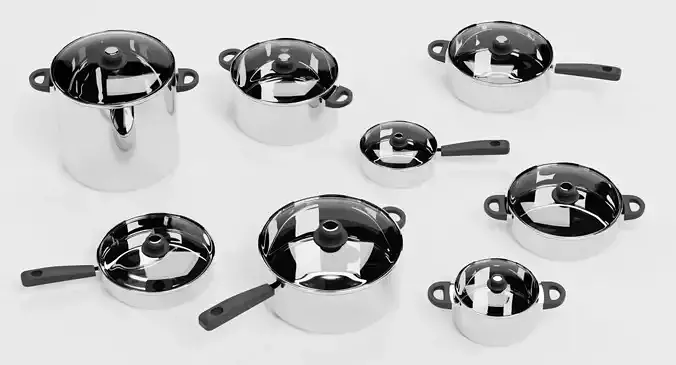 Cooking Pots - New and Polished Modern Cookware Set  3D model 5