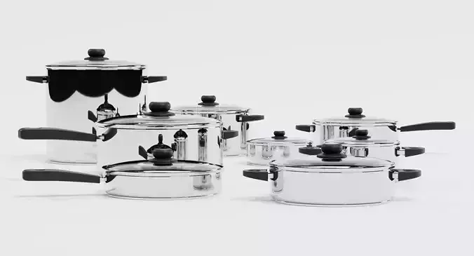 Cooking Pots - New and Polished Modern Cookware Set  3D model 4